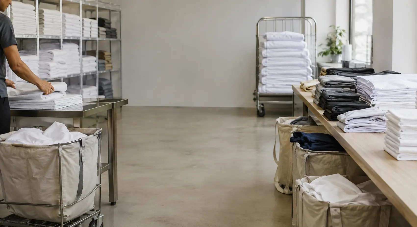 Hostel bed linen, clothing and uniforms organised by item group
