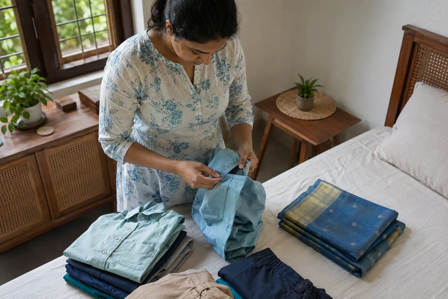 Everyday shirts, trousers and garments being checked before pickup